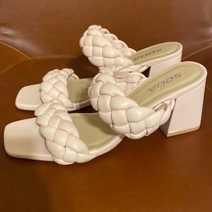 Light pink braided block heels